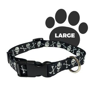 Perri's Dog Collar Large Adjustable Skull and Crossbones D-ring buckle NWT